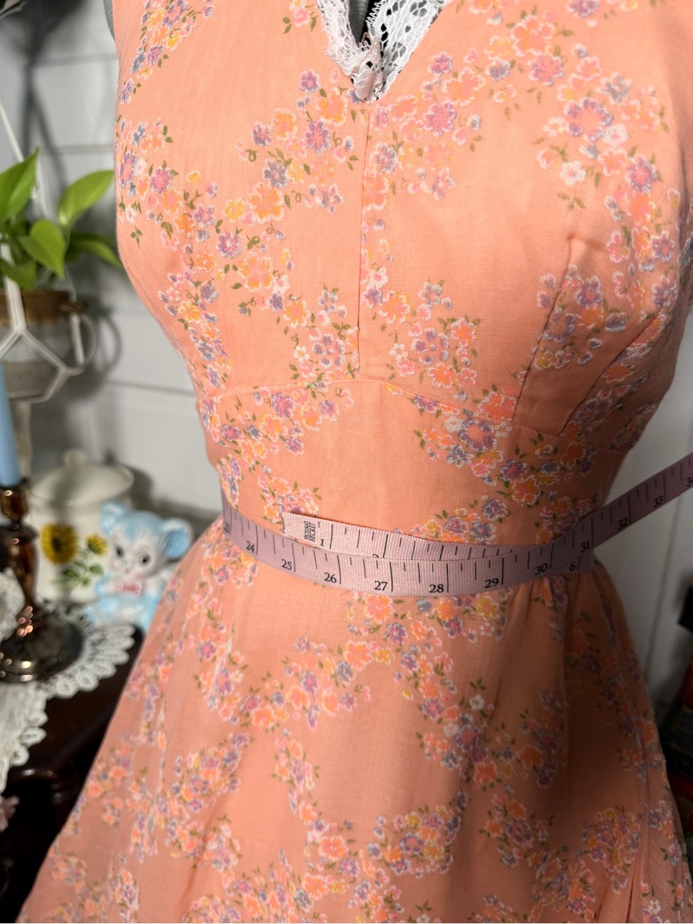 Handmade 1960s (?) XS Peach Halter Floral Maxi Dress - Picture 5 of 7